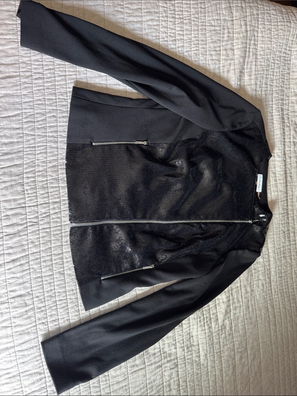 Calvin Klein Black Sequin Front Bomber Jacket